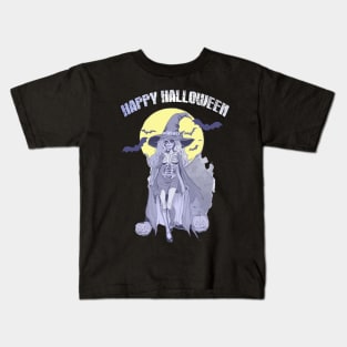 Happy Halloween, a skeleton witch in moonlit night Design! Kids T-Shirt